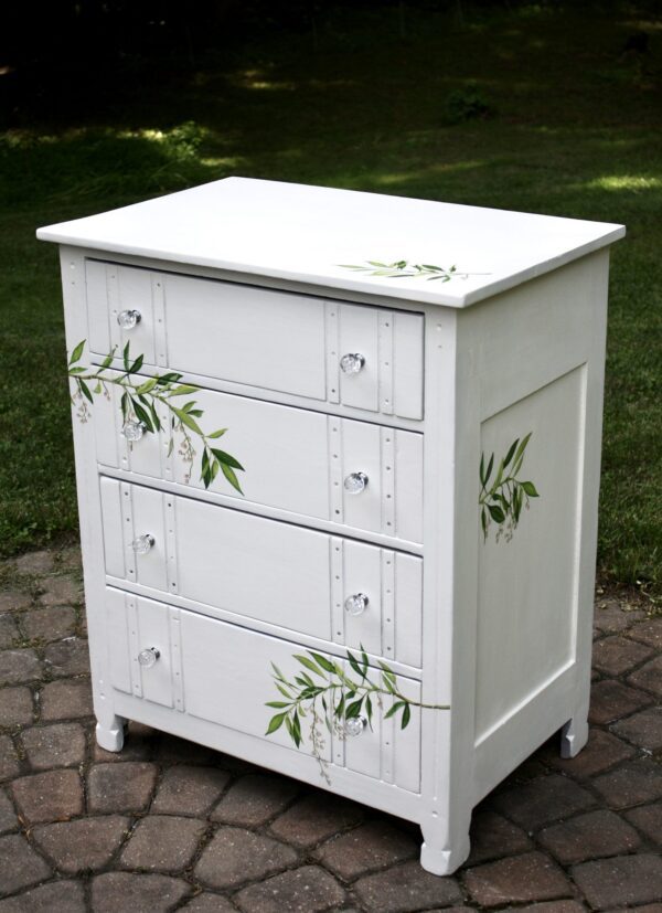 upcycled white dresser with flowers