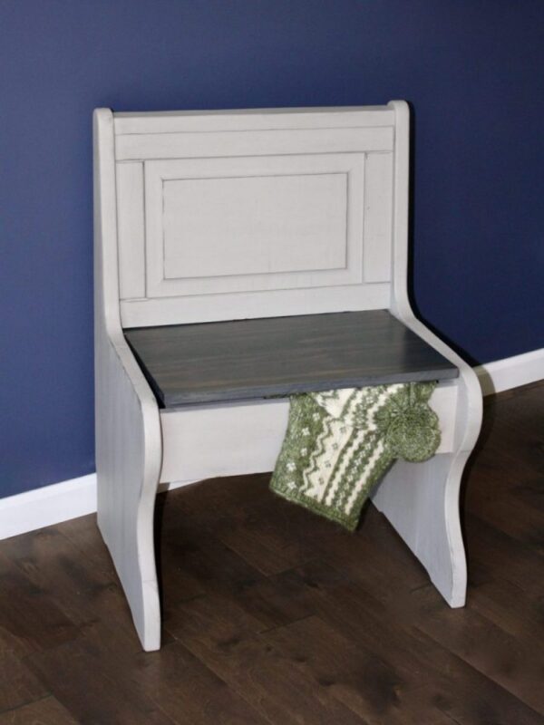 Upcycled church pew with storage, taupe with gray stain
