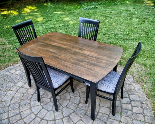 Dining table with 4 chairs, wood and distressed black